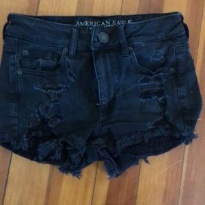 American Eagle black ripped denim shorts size 2